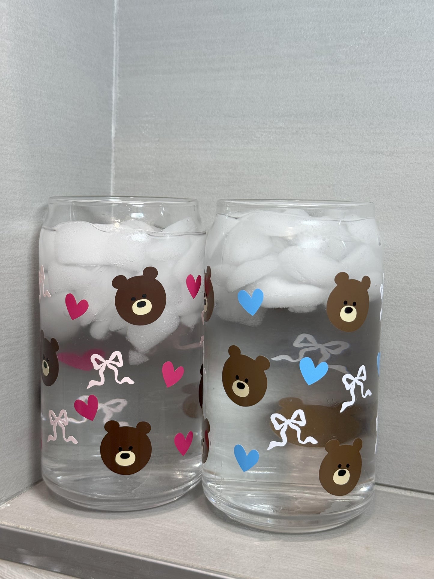 Bear glass with bows and hearts