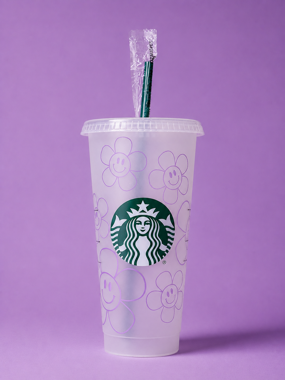 Flower Smiley Face Outline Starbucks Tumbler