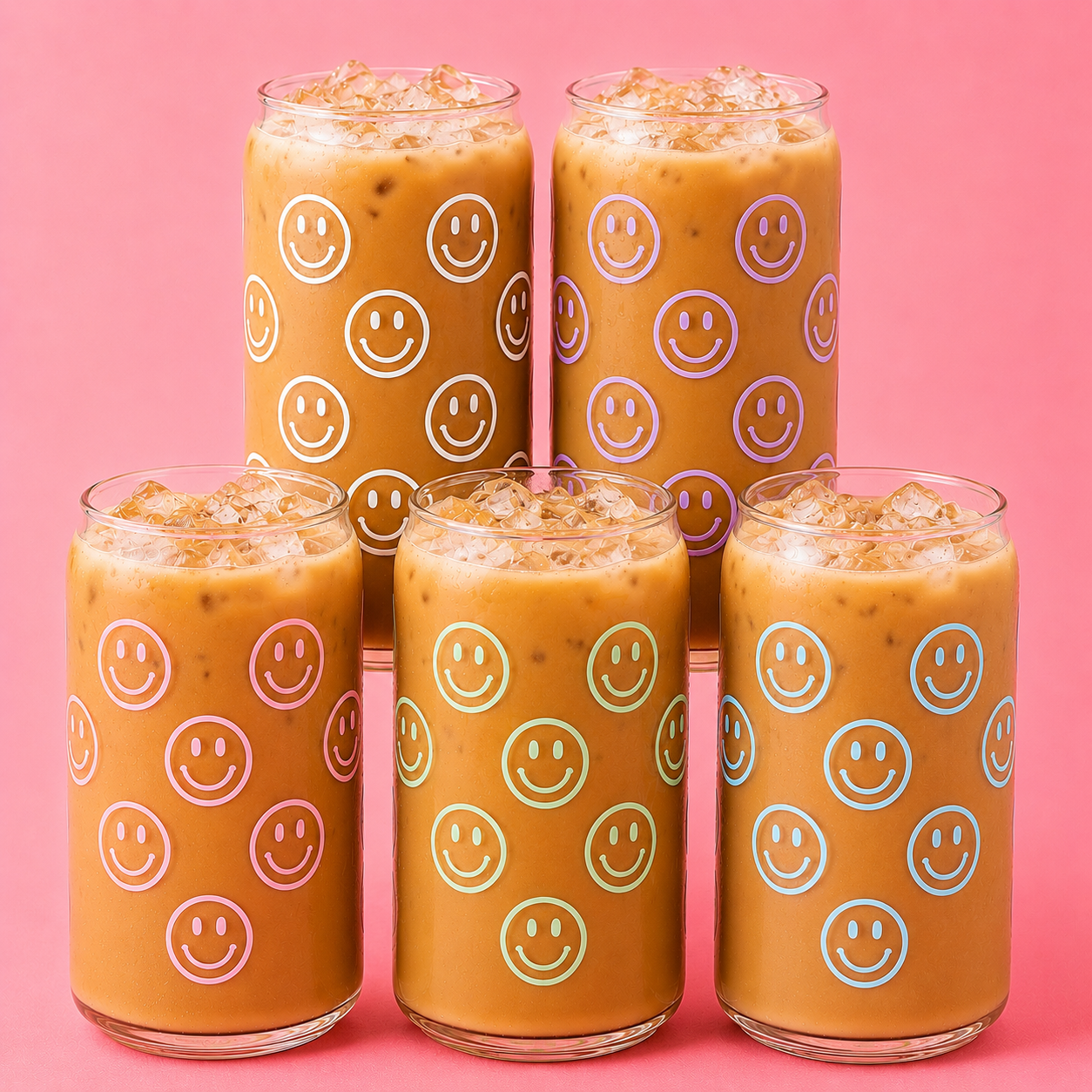 Smiley Face Outline Glass Coffee Cup