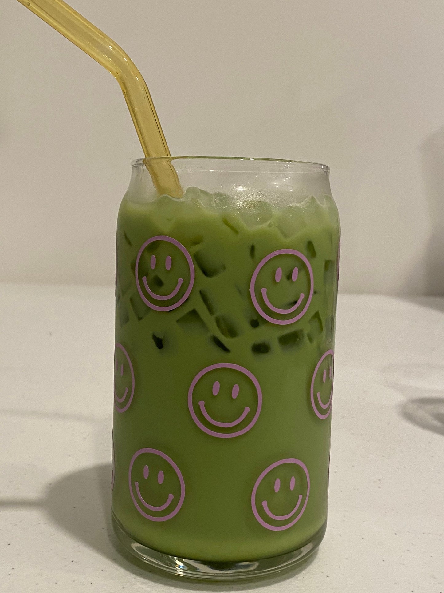 Purple Smiley Face Outline Glass Coffee Cup