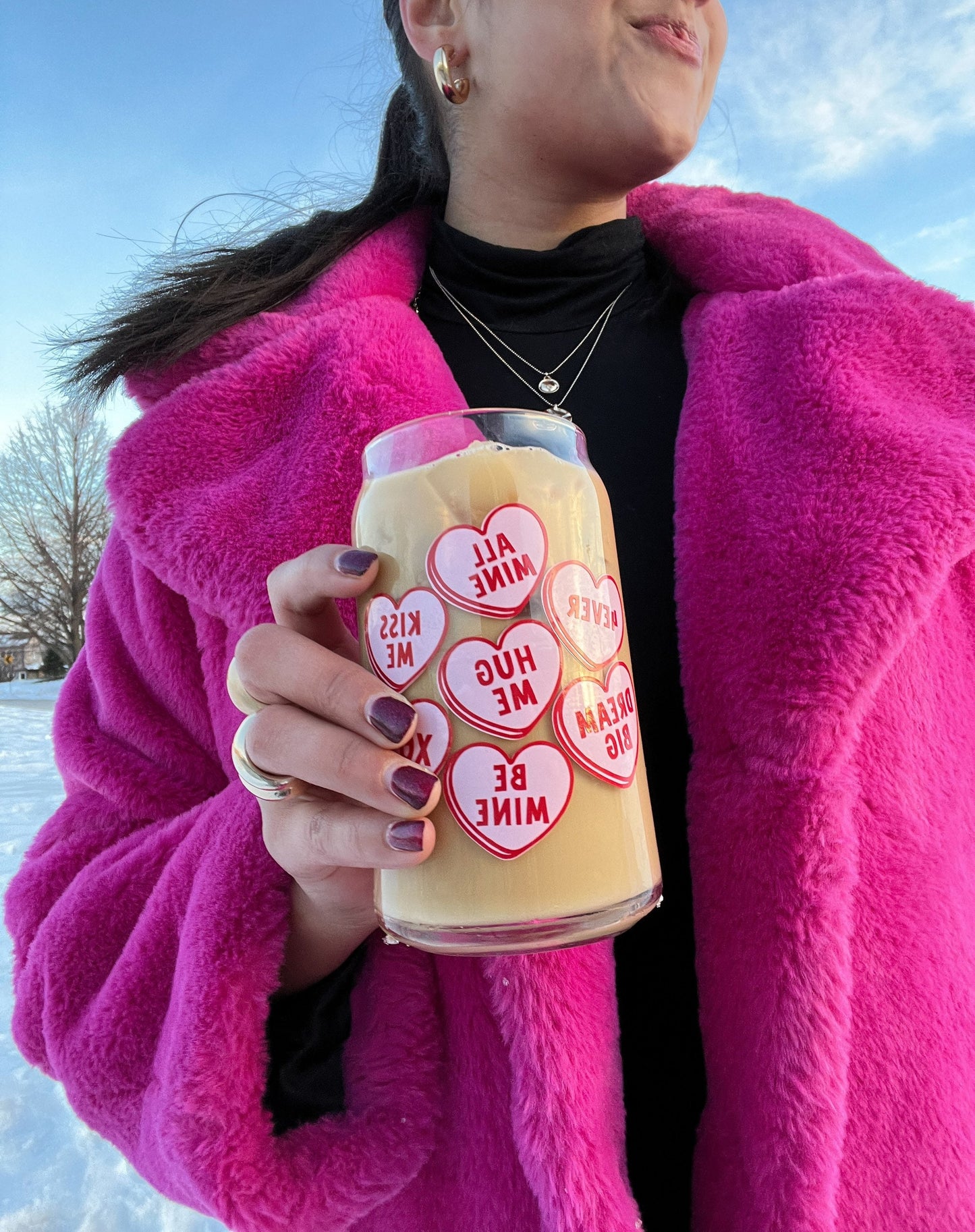 Conversation Hearts Iced Coffee Glass
