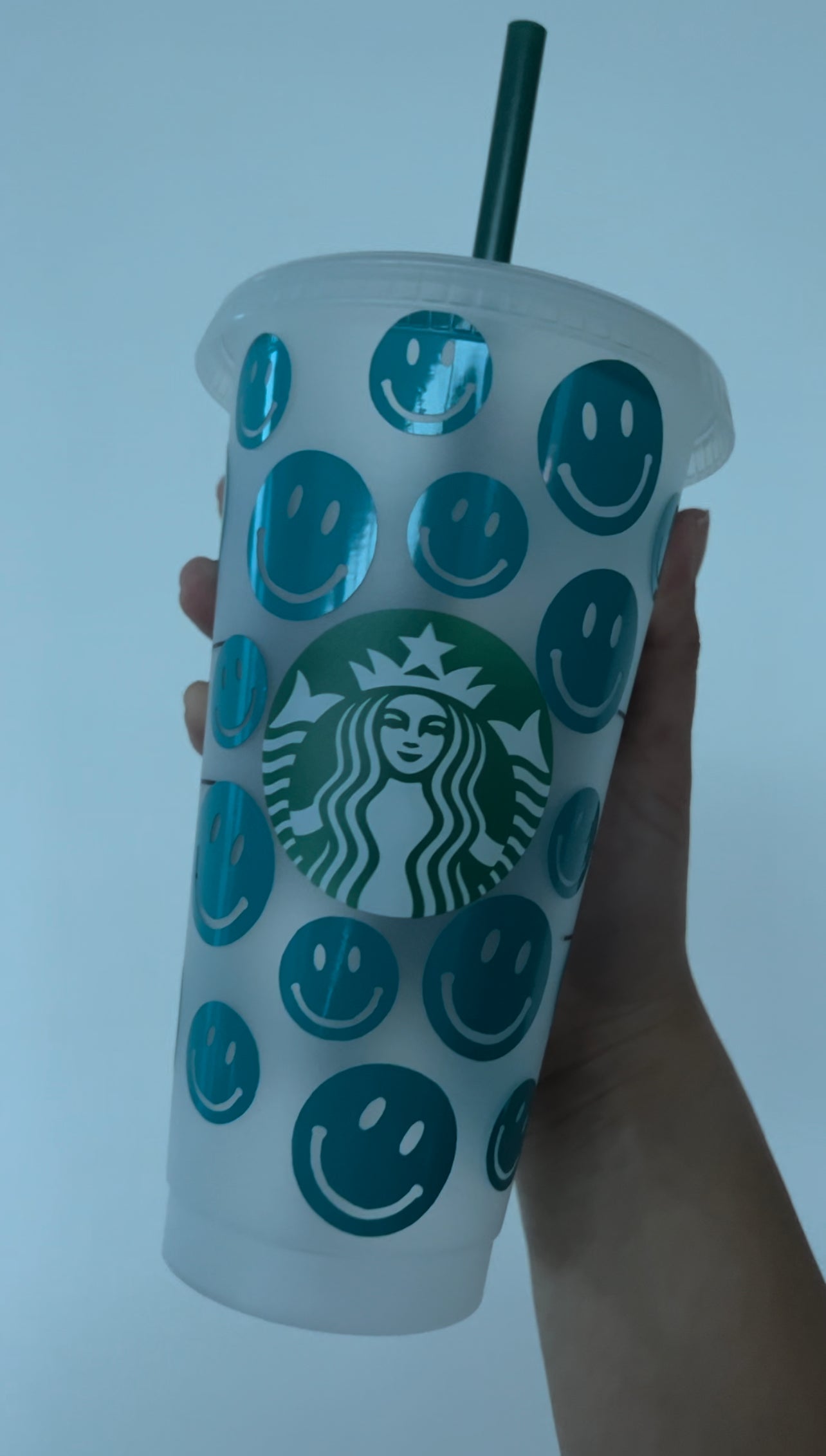 Blue Smiley Face Starbucks Tumbler