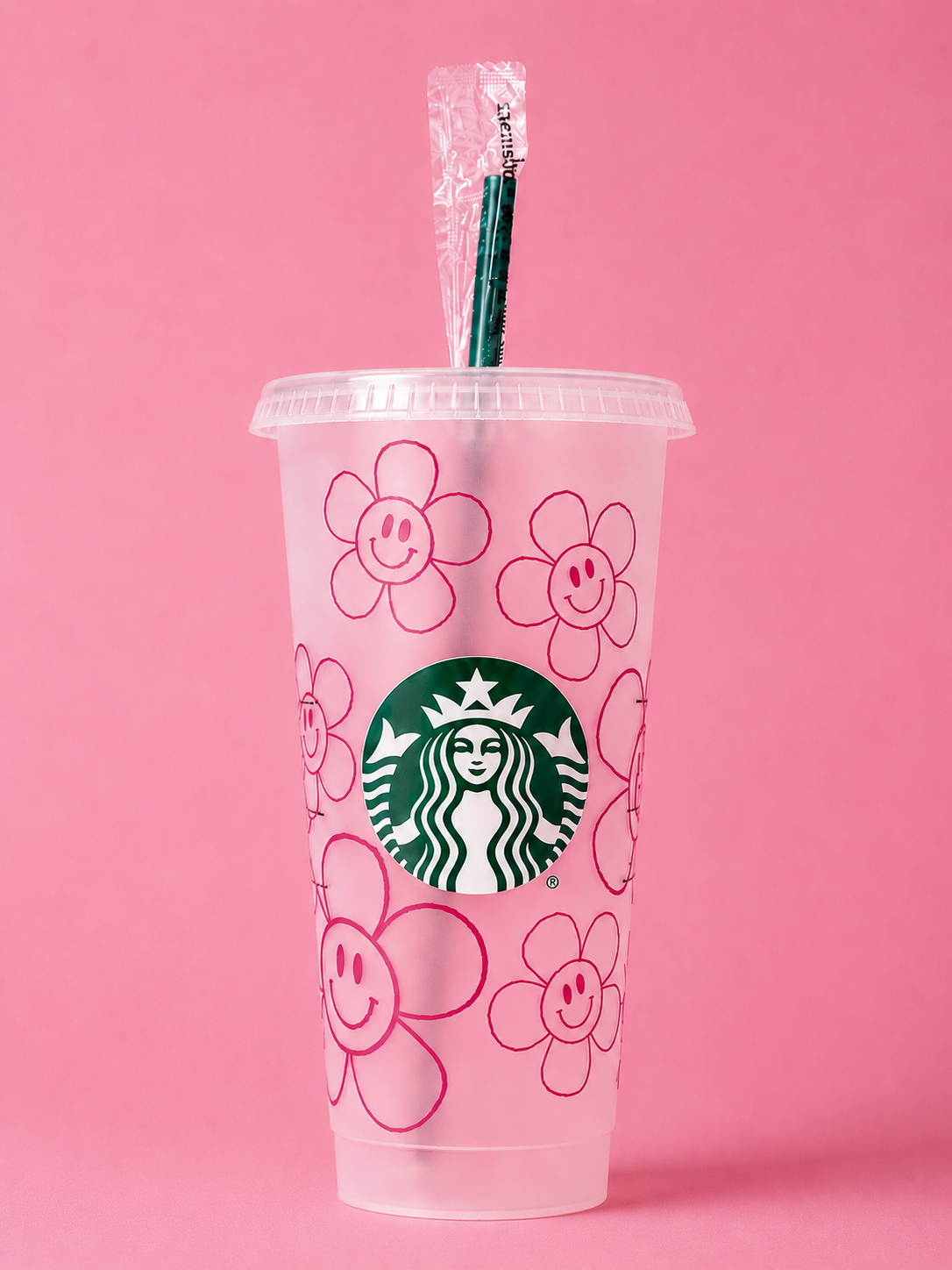Flower Smiley Face Outline Starbucks Tumbler