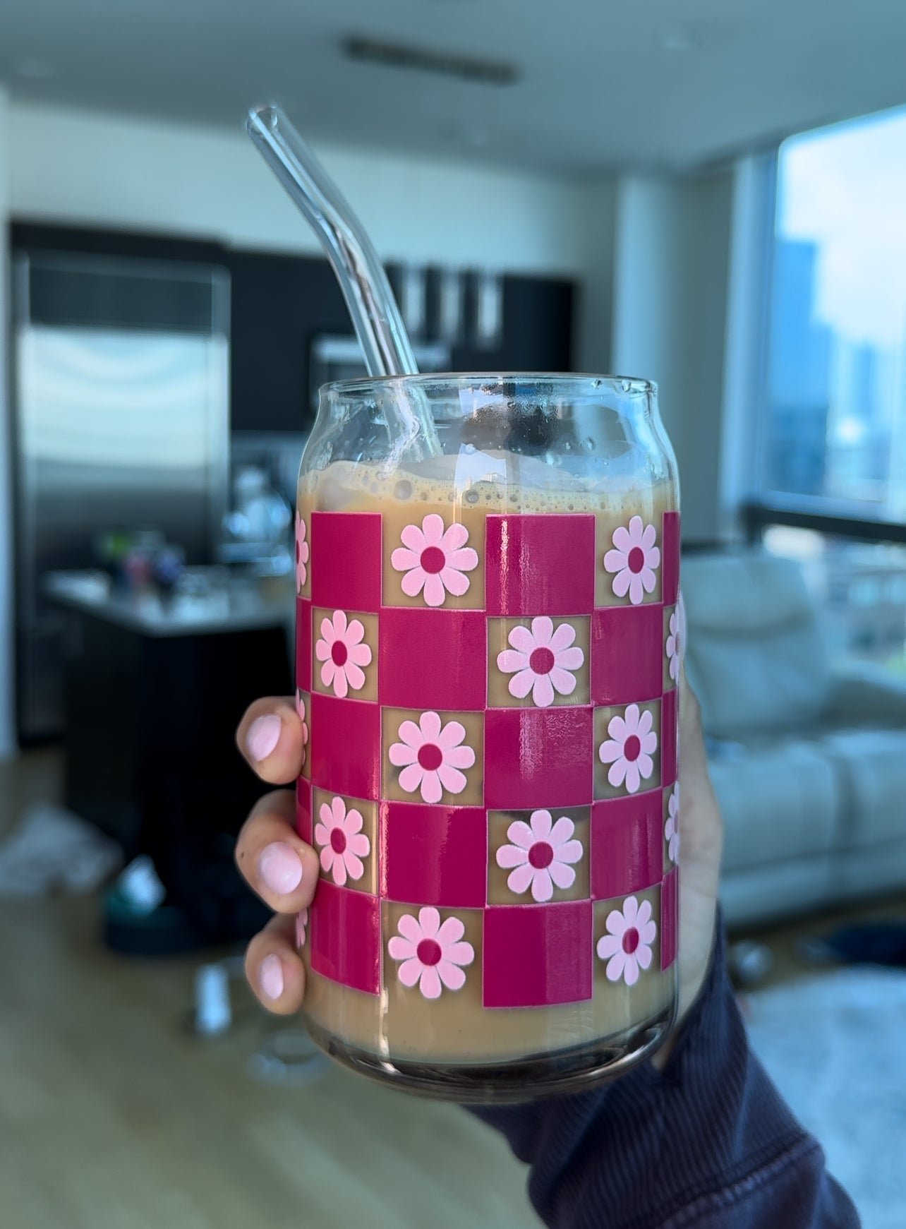 Flower Checked Glass