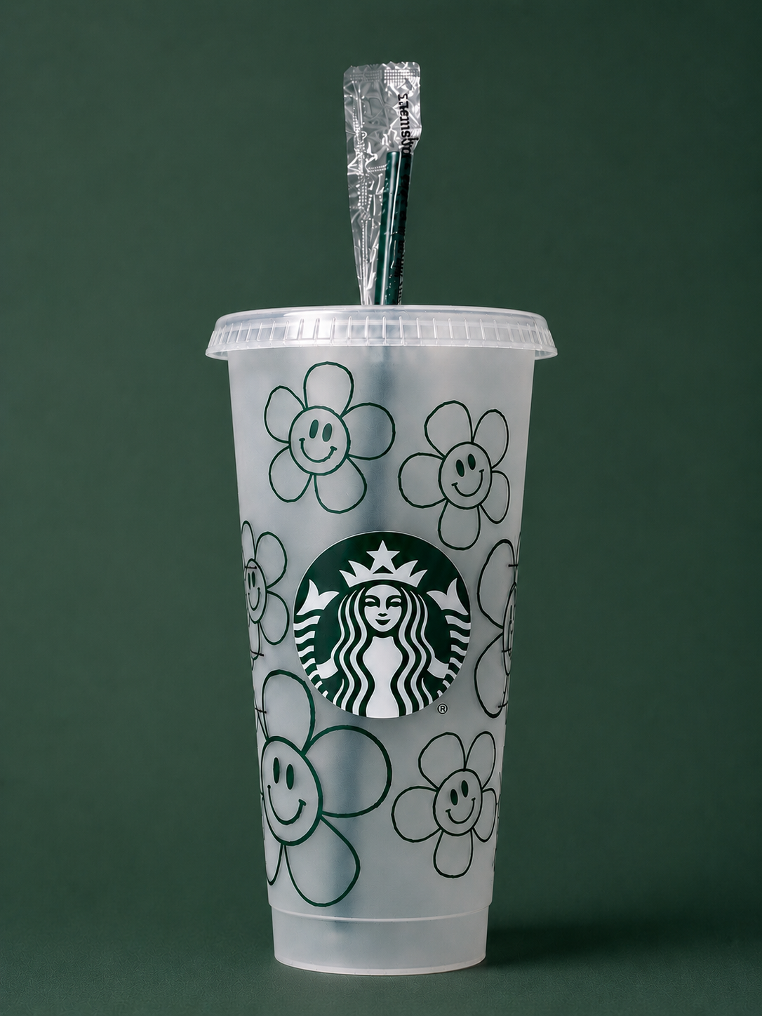 Flower Smiley Face Outline Starbucks Tumbler