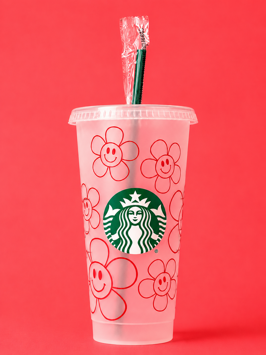 Flower Smiley Face Outline Starbucks Tumbler