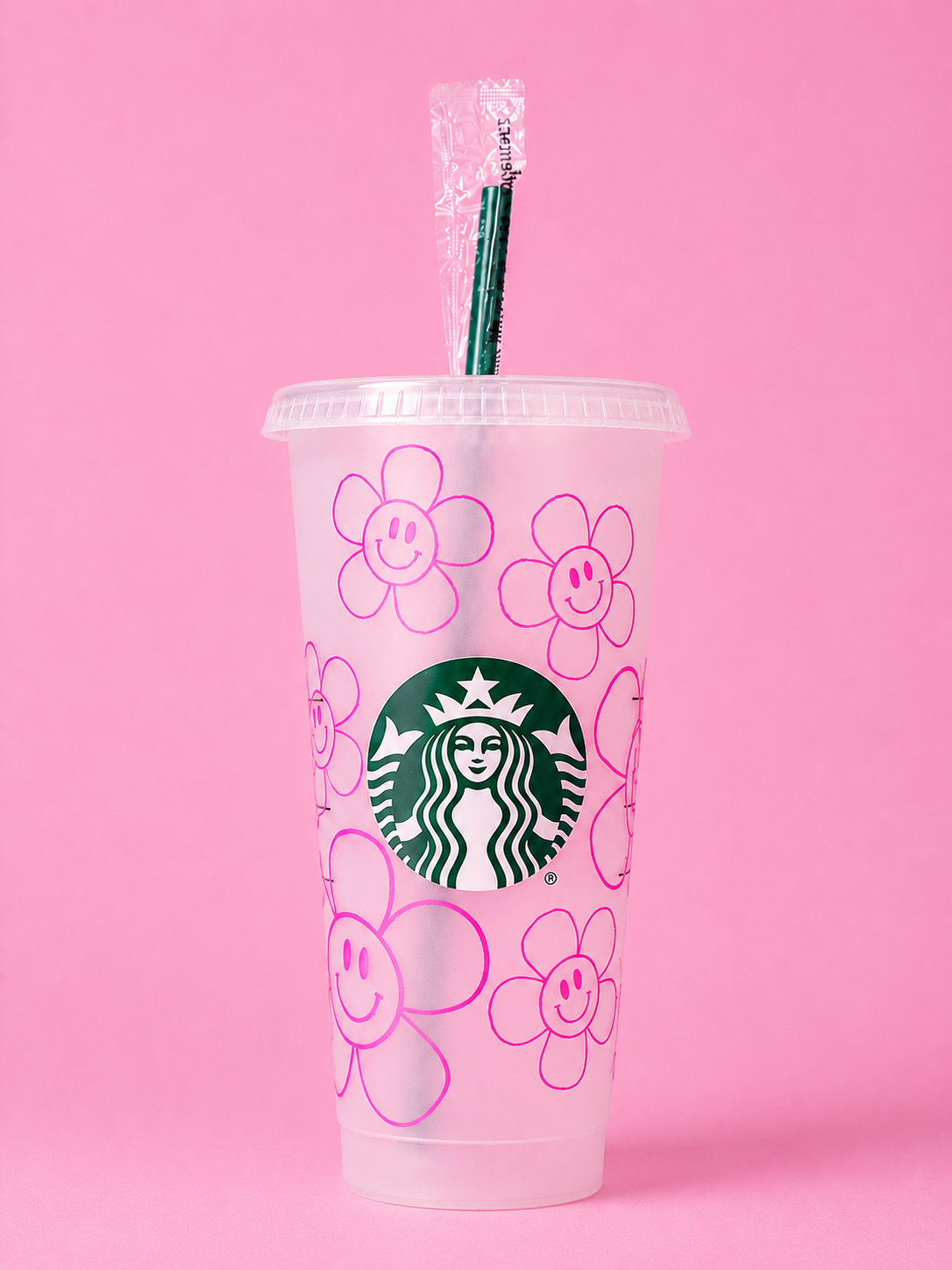 Flower Smiley Face Outline Starbucks Tumbler