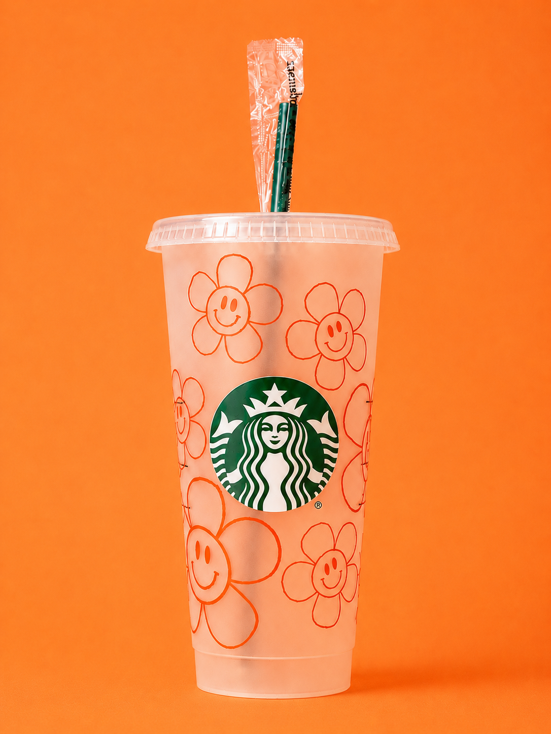 Flower Smiley Face Outline Starbucks Tumbler
