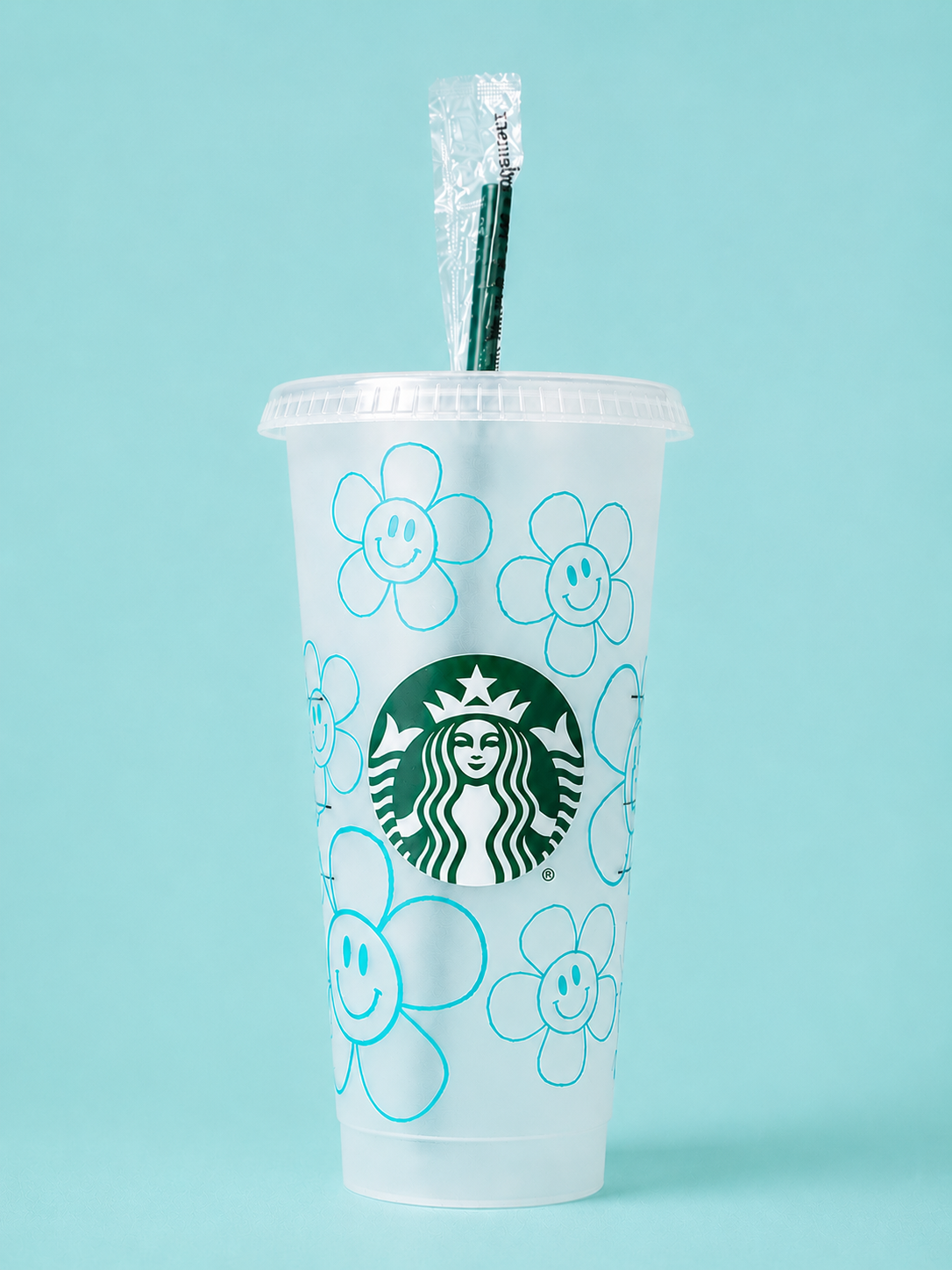 Flower Smiley Face Outline Starbucks Tumbler