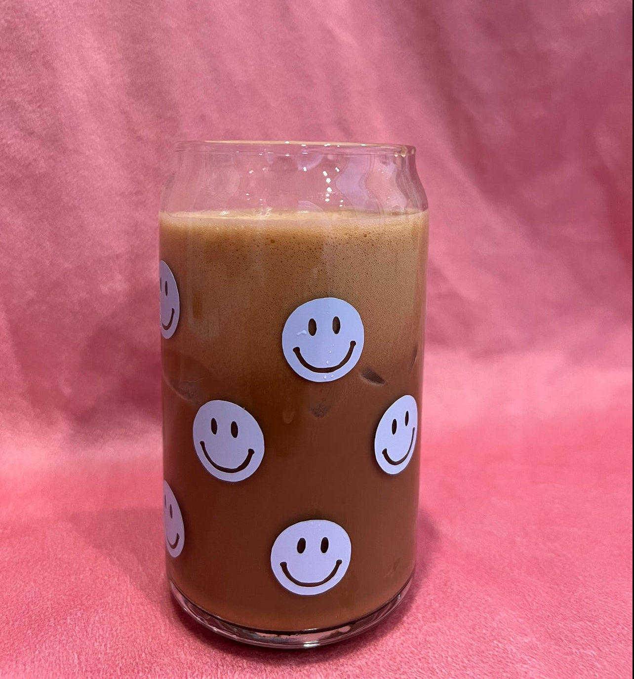 Smiley Face Iced Coffee Glass Cup