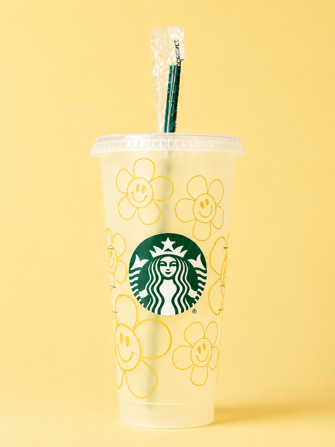 Flower Smiley Face Outline Starbucks Tumbler
