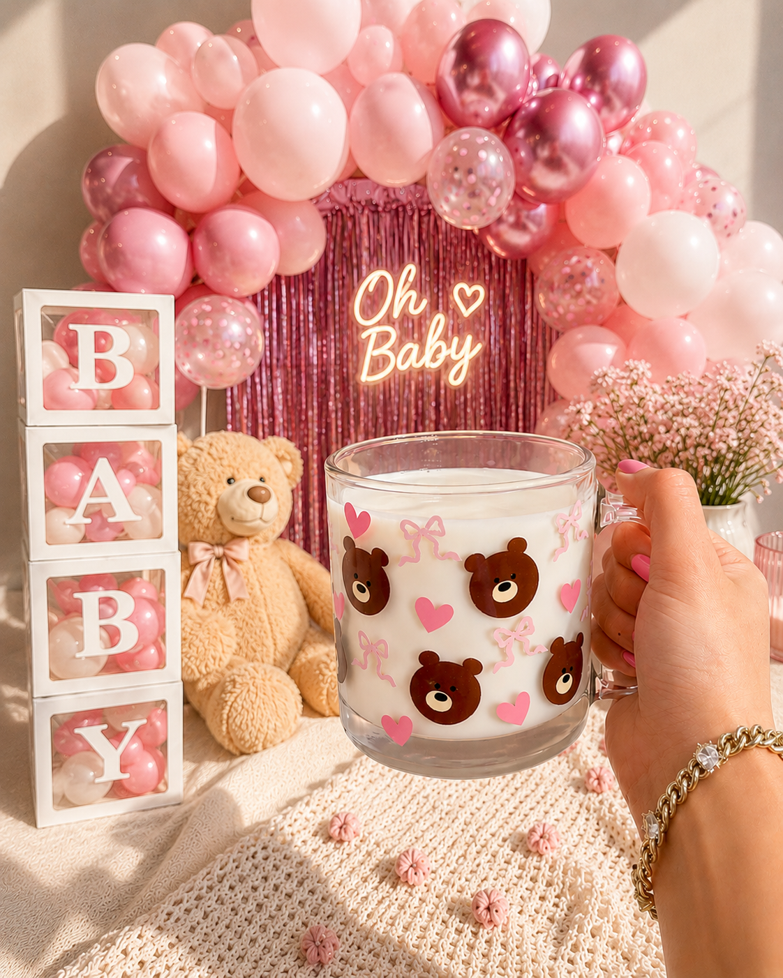 Bear Mug with hearts and bows