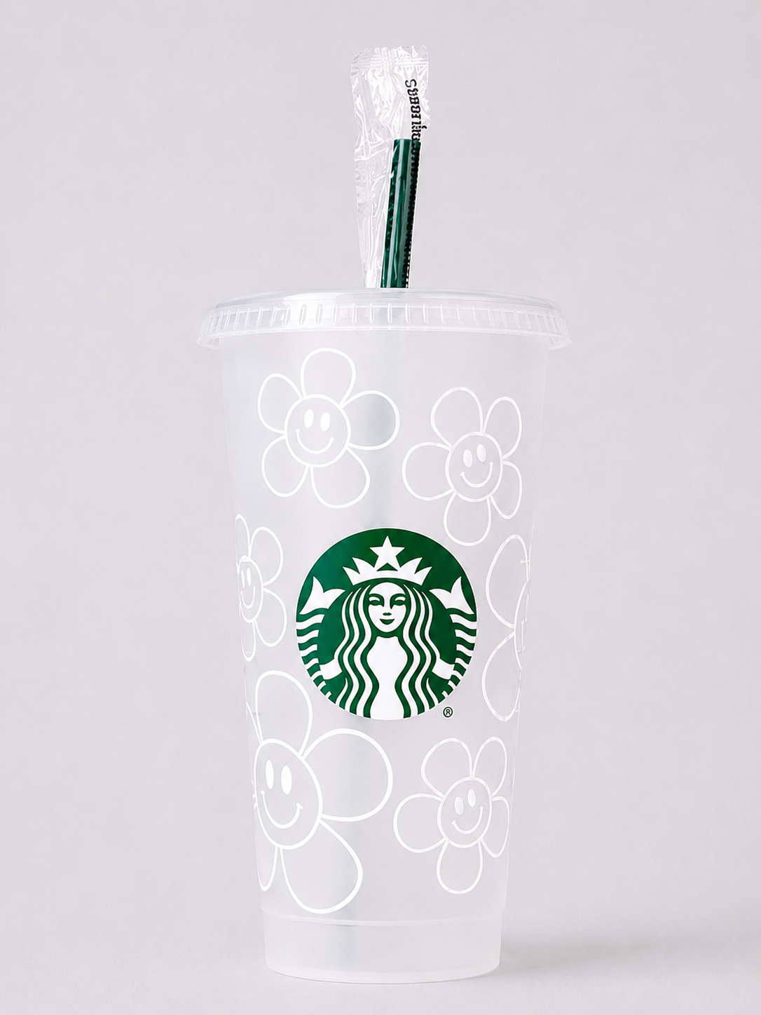 Flower Smiley Face Outline Starbucks Tumbler