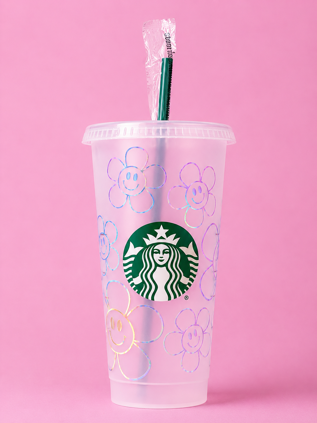 Flower Smiley Face Outline Starbucks Tumbler