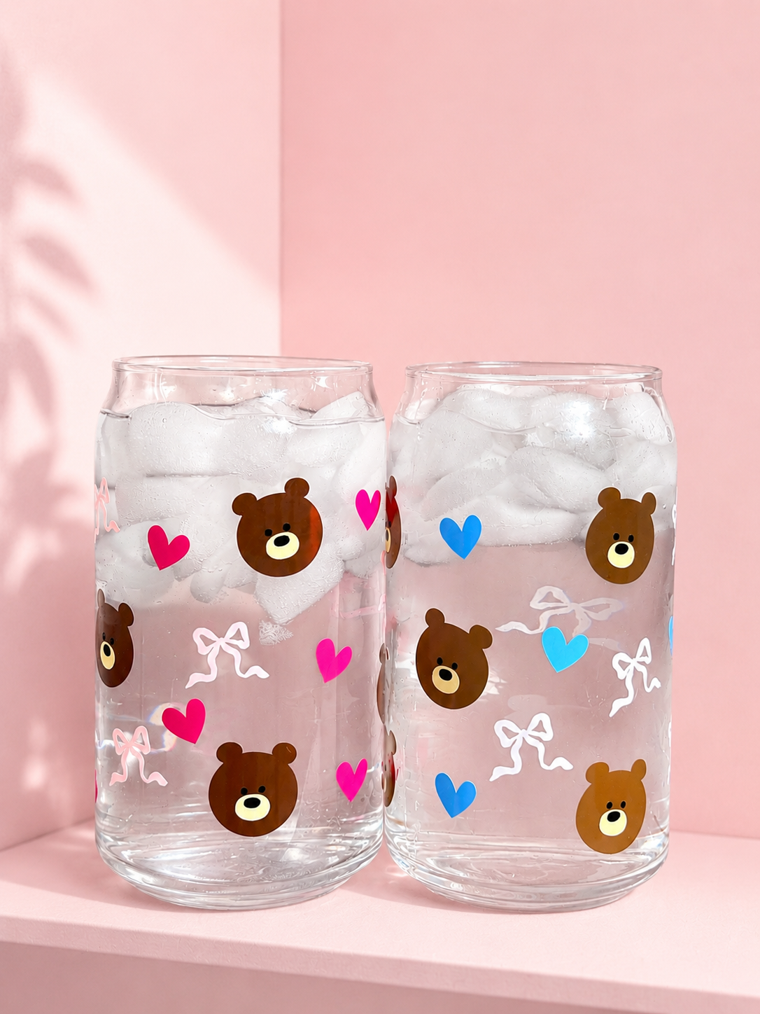 Baby Shower Teddy Bear Iced Coffee Glass with Hearts & Bows
