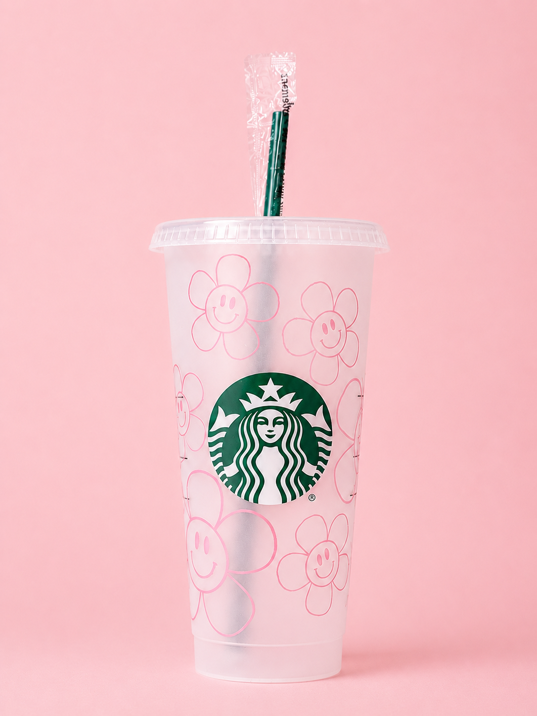 Flower Smiley Face Outline Starbucks Tumbler