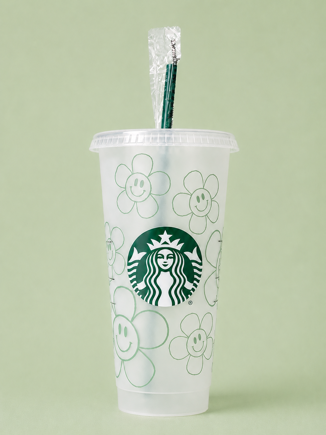 Flower Smiley Face Outline Starbucks Tumbler