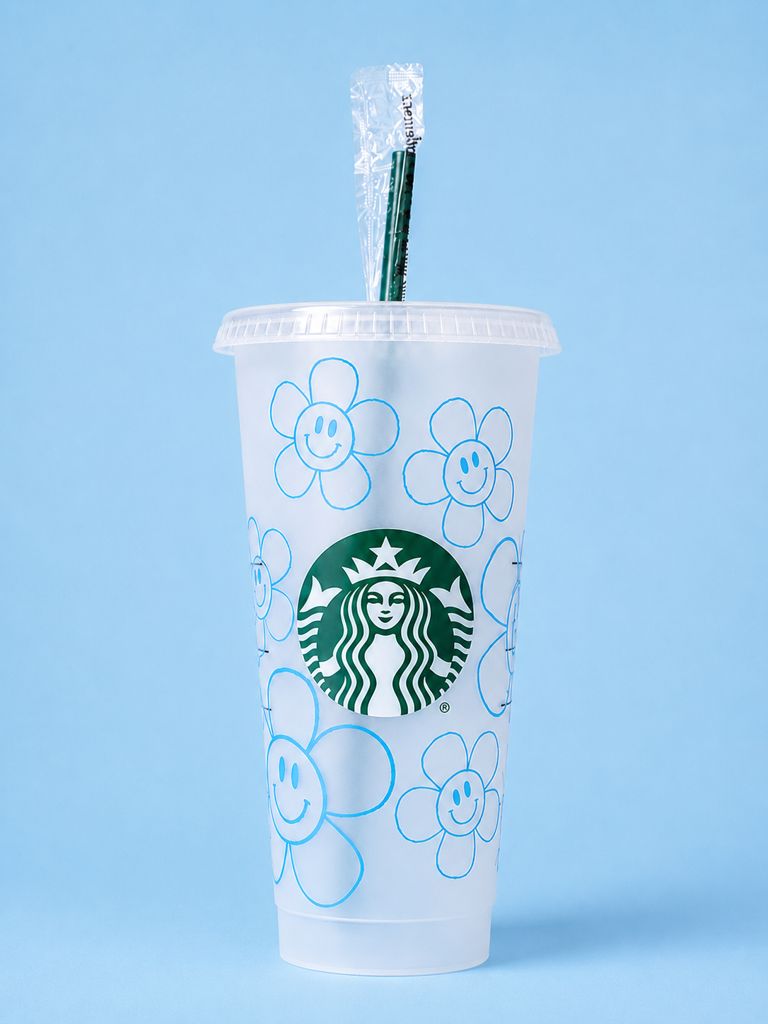 Flower Smiley Face Outline Starbucks Tumbler