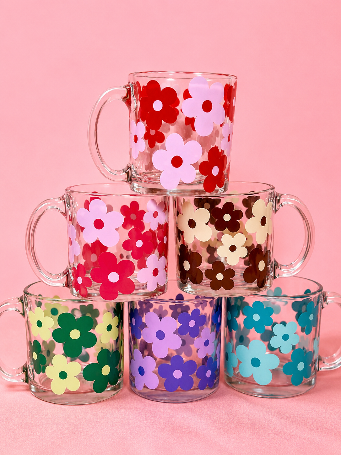 Multi-Color Flower Glass Mug