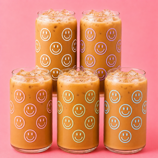 Smiley Face Outline Glass Coffee Cup