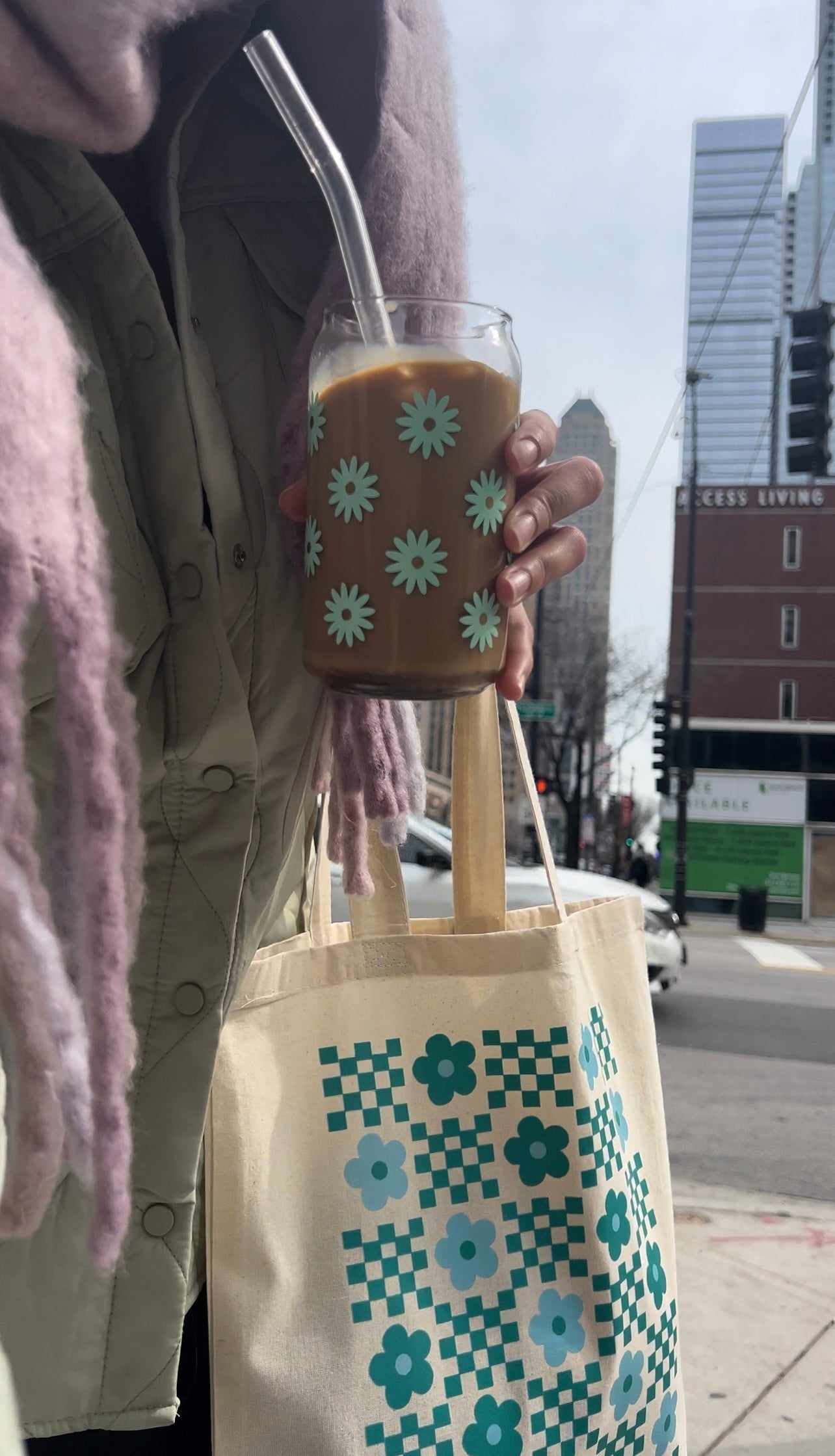 Flower Checkered Tote