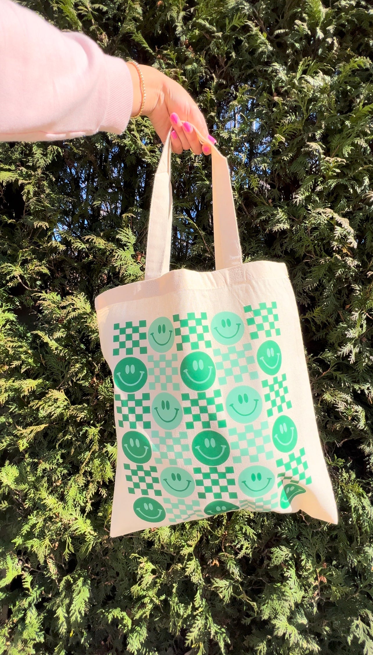 Smiley Face Checkered Tote