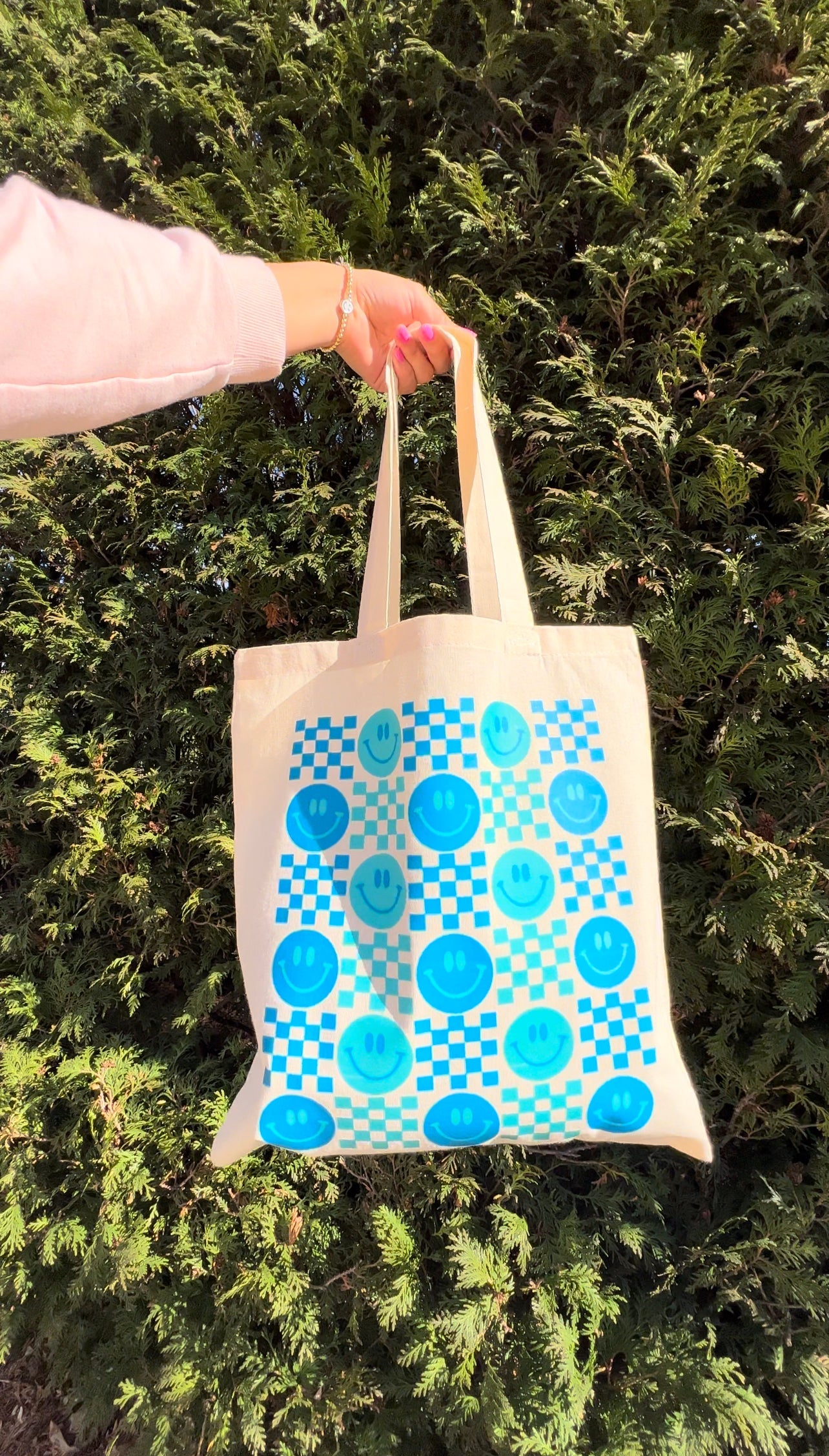 Smiley Face Checkered Tote