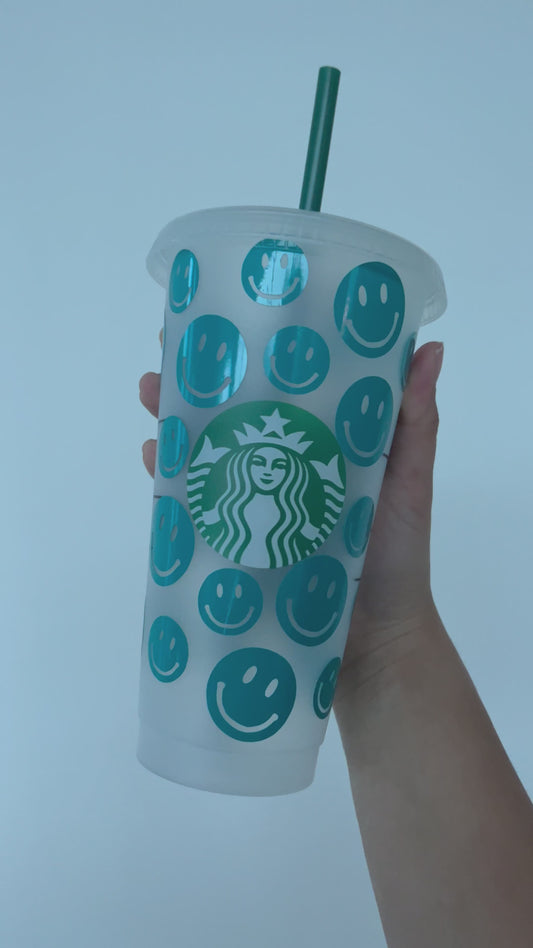 Blue Smiley Face Starbucks Tumbler