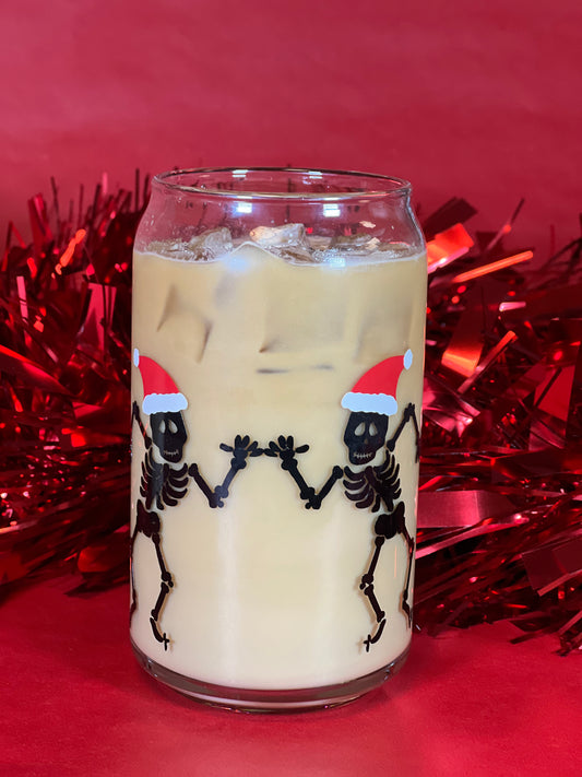 Skeleton with Santa Hat Iced Coffee Glass