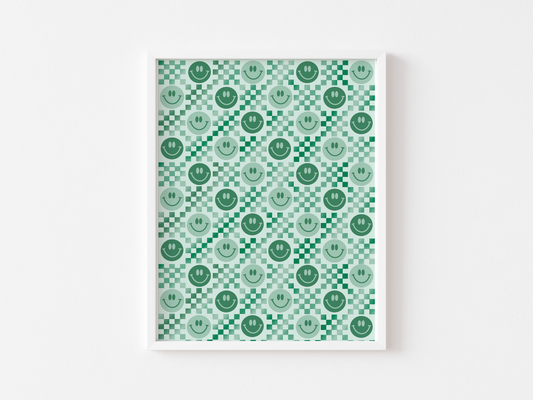 Checkered Smiley Face Print