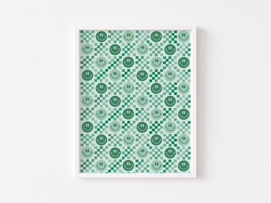 Checkered Smiley Face Print