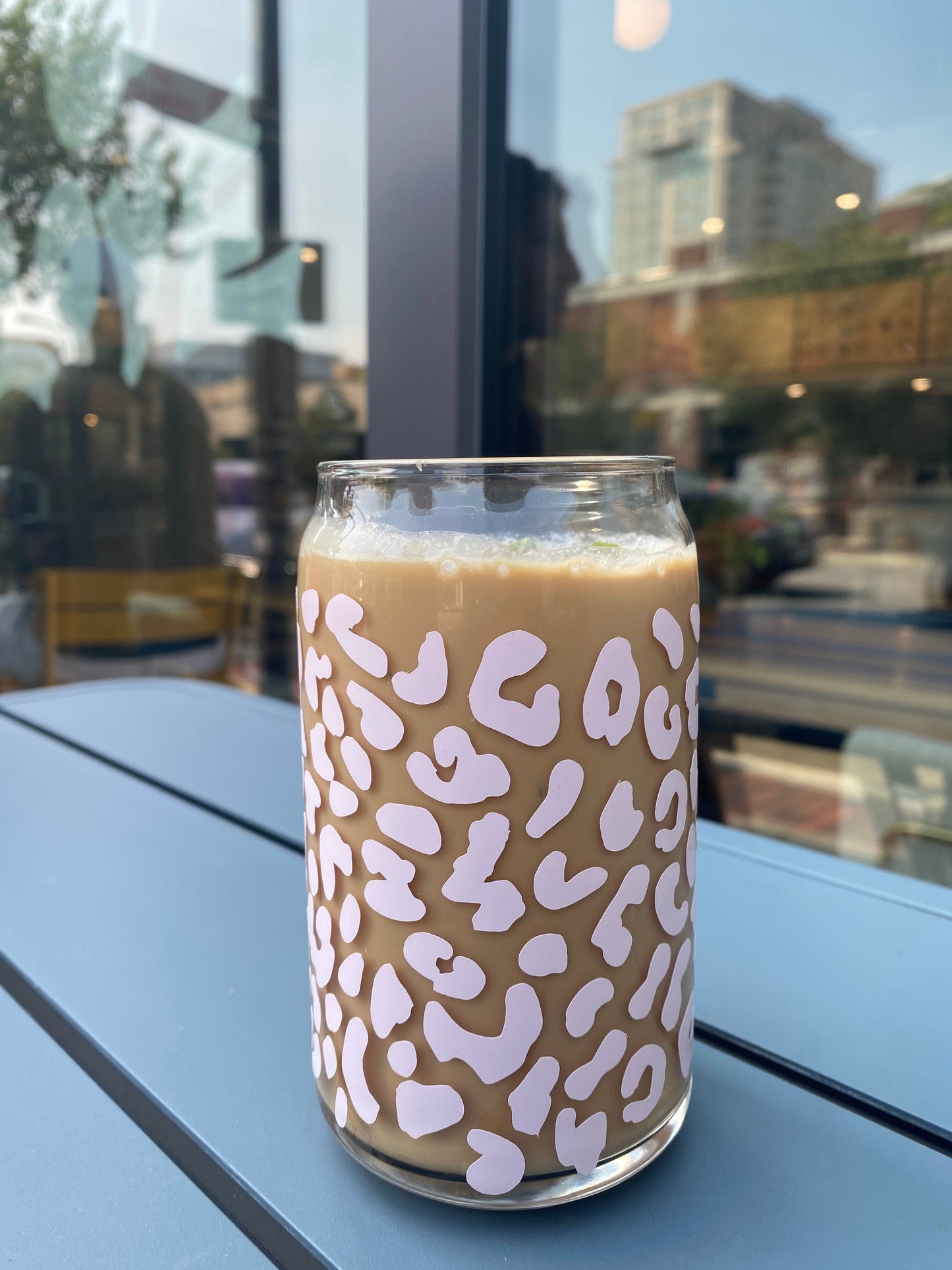 Pink Cheetah Glass Coffee Cup