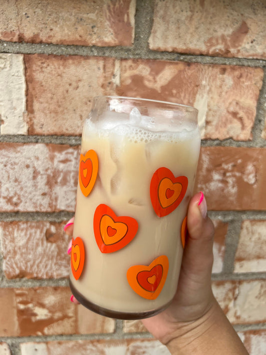 Orange Heart Glass Coffee Cup