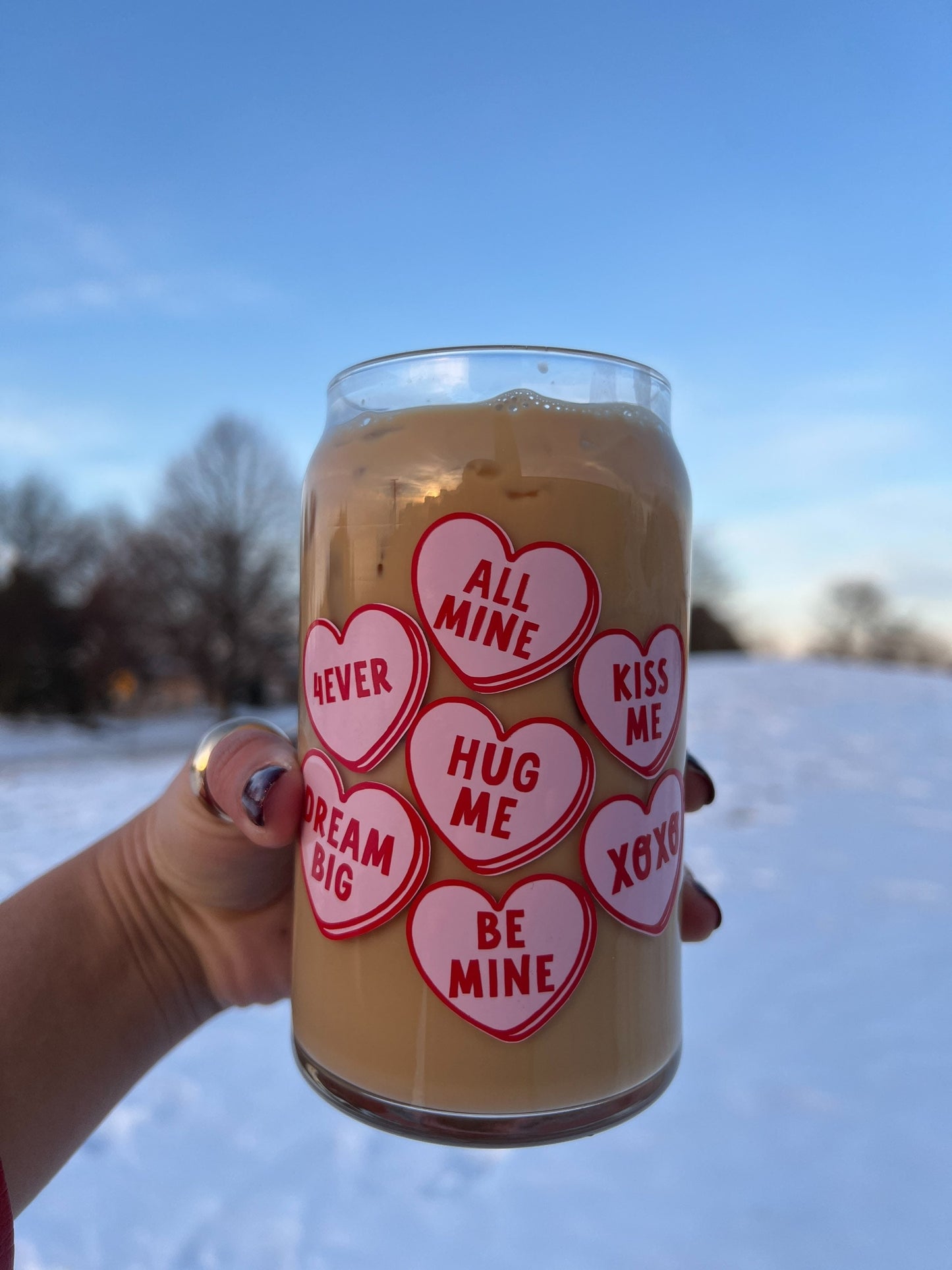 Conversation Hearts Iced Coffee Glass