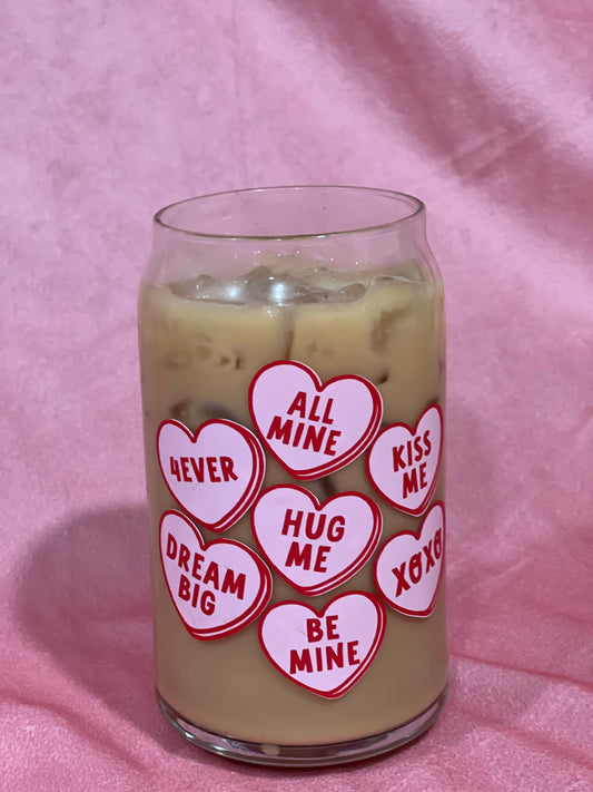 Conversation Hearts Iced Coffee Glass