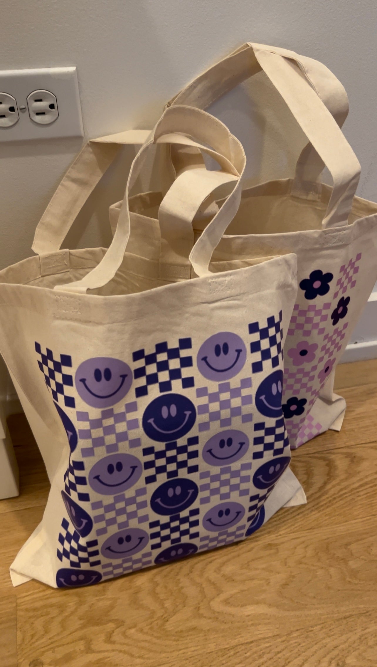 Smiley Face Checkered Tote