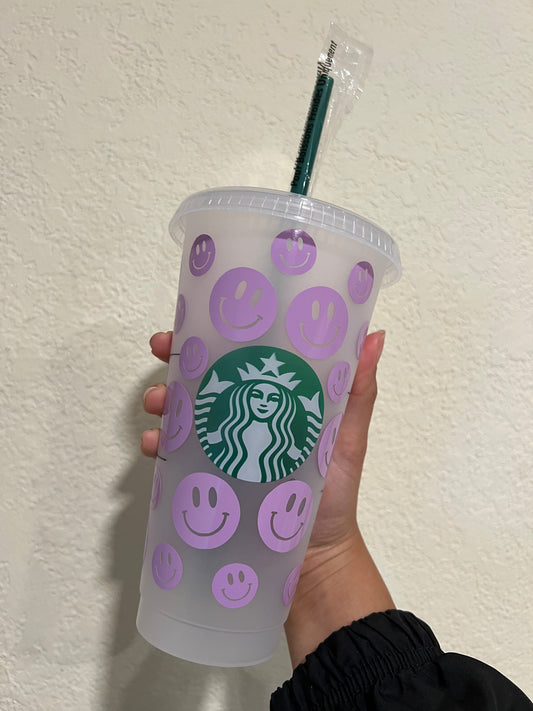 Purple Smiley Face Starbucks Tumbler
