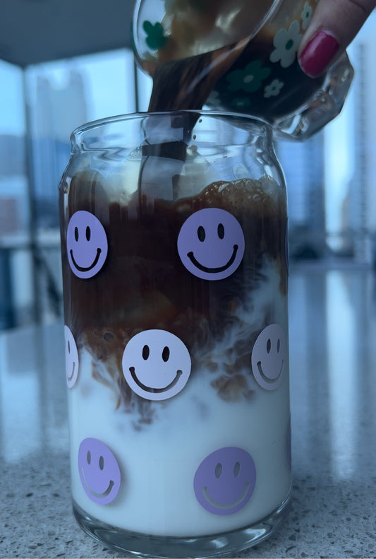 Purple & Pink Smiley Face Glass