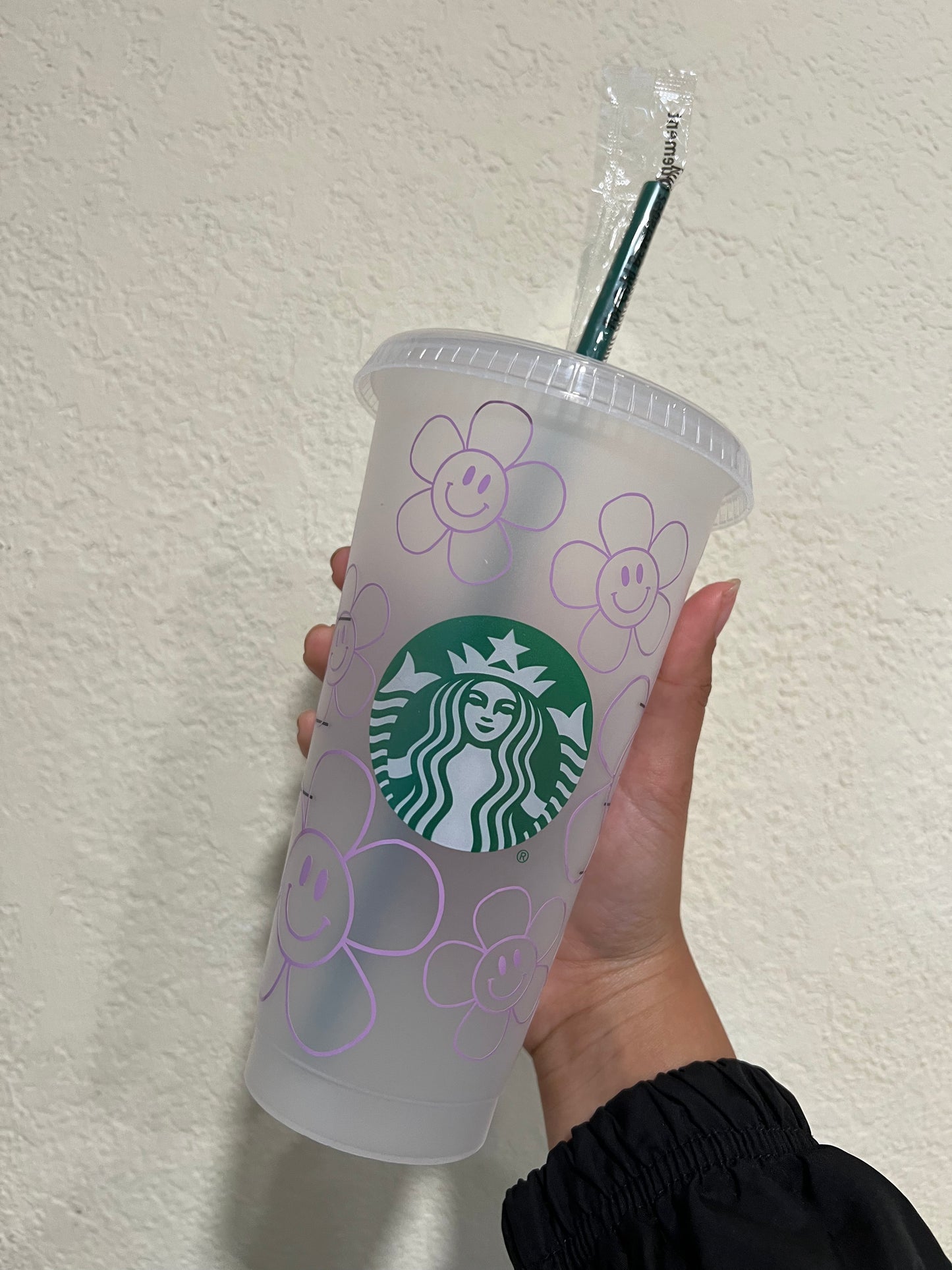 Flower Smiley Face Outline Starbucks Tumbler