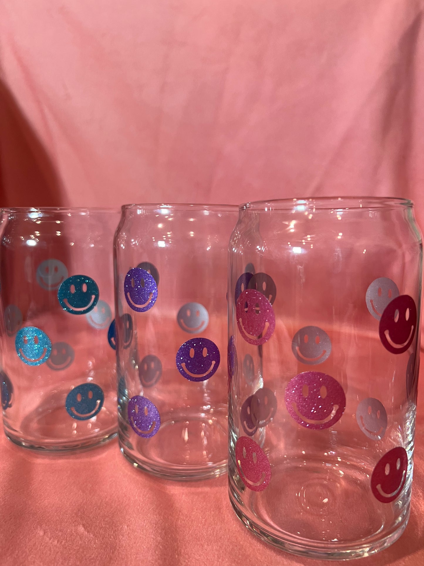 Glitter Smiley Face Glass