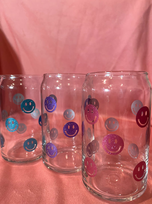 Glitter Smiley Face Glass