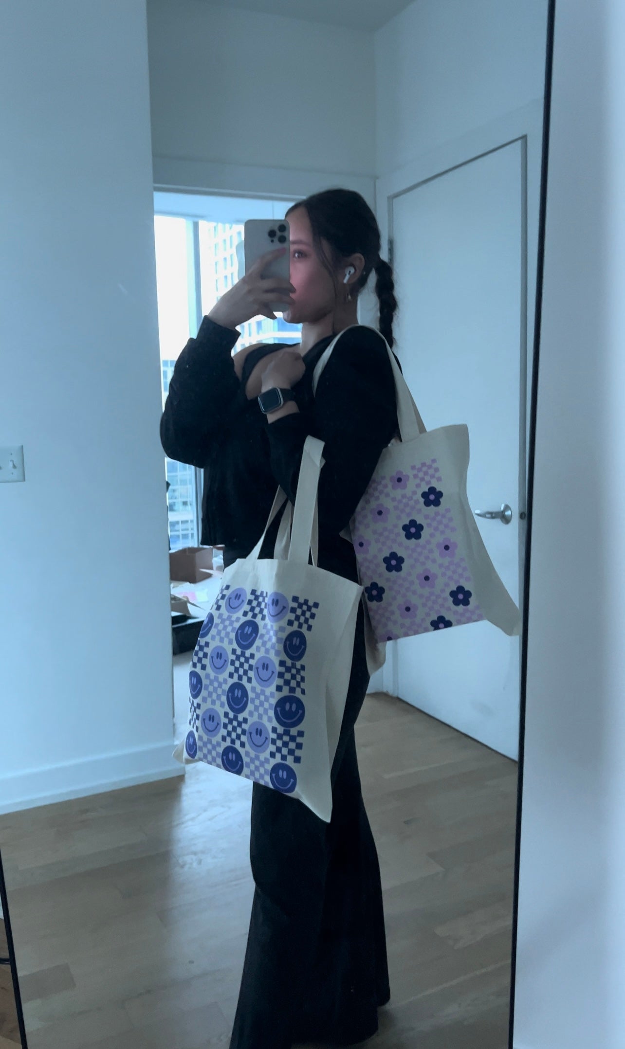 Smiley Face Checkered Tote