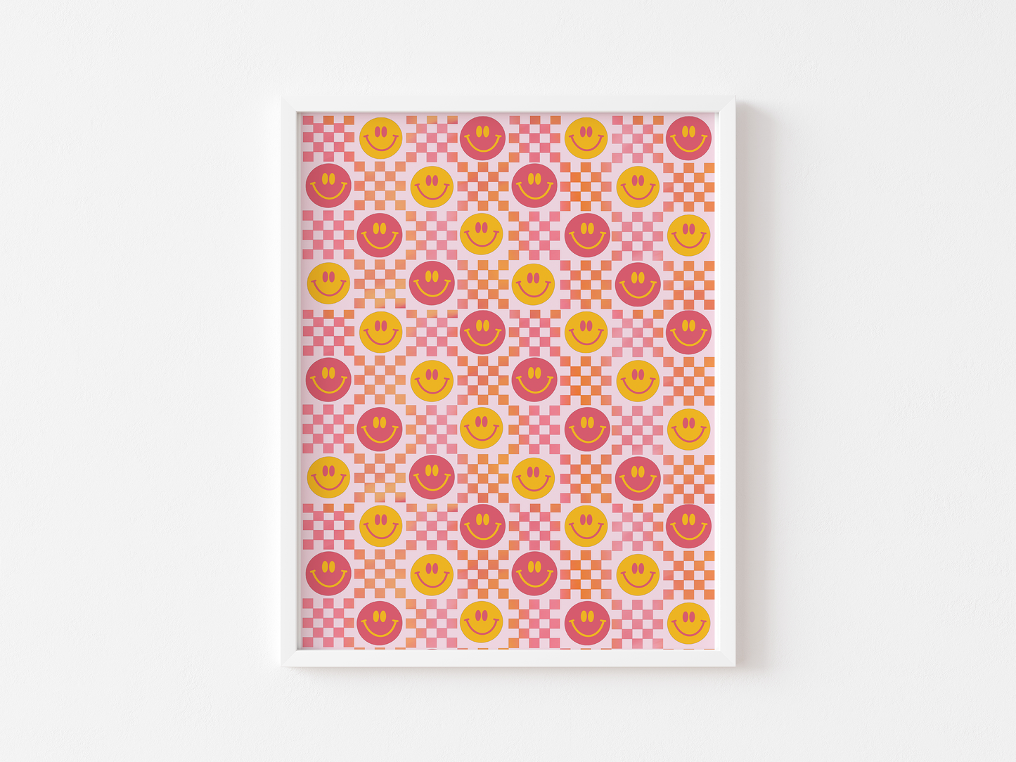 Checkered Smiley Face Print